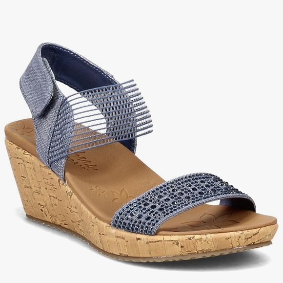 Sketchers Blue Slingback Wedge Sandals Women's Size 10 - Picture 1 of 15